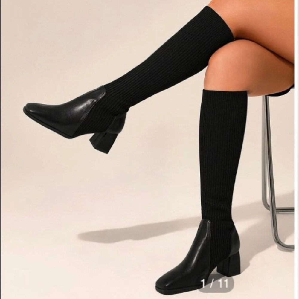Cuccoo Knit Detail Chunky Heeled Boots. NEVER WORN